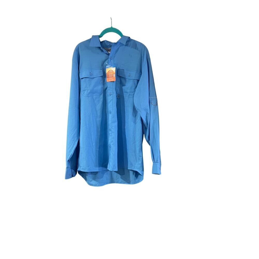 NEW Columbia Omni-Shade UPF 40 Mens Yacht BLUE Long Sleeve shirt Large